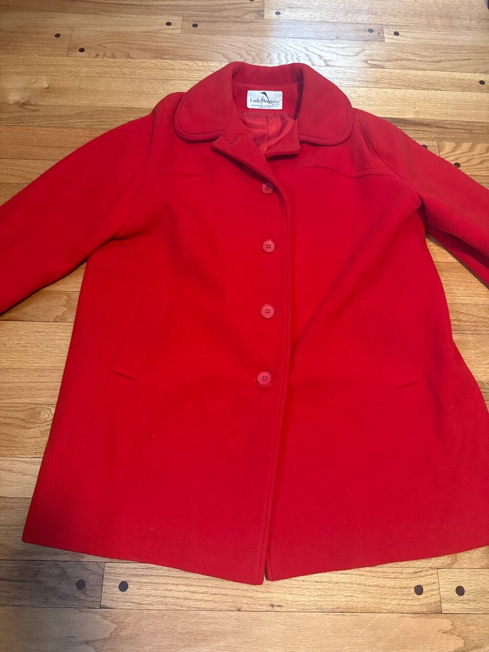 Vintage M Liman Penguin Wool Peacoat Women 18.5 Red Lined USA 60s 70s